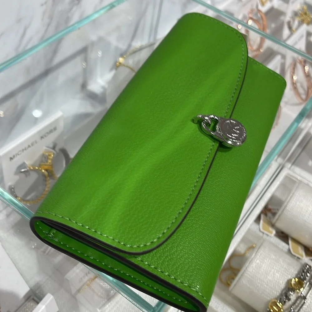 Michael Kors Hamilton Large Leather Flap Continental Wallet Jungle Green NWT